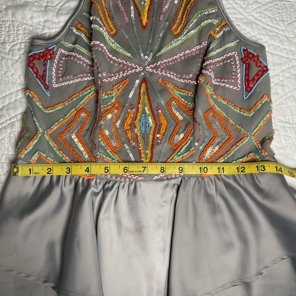 BEBE Beaded Satin Top Peplum Gray Satin Y2K Sleeveless Camisole Size S Halter - Picture 12 of 13